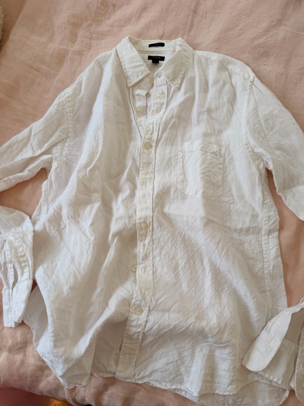 J. Crew Men’s White Linen Button-Down Shirt